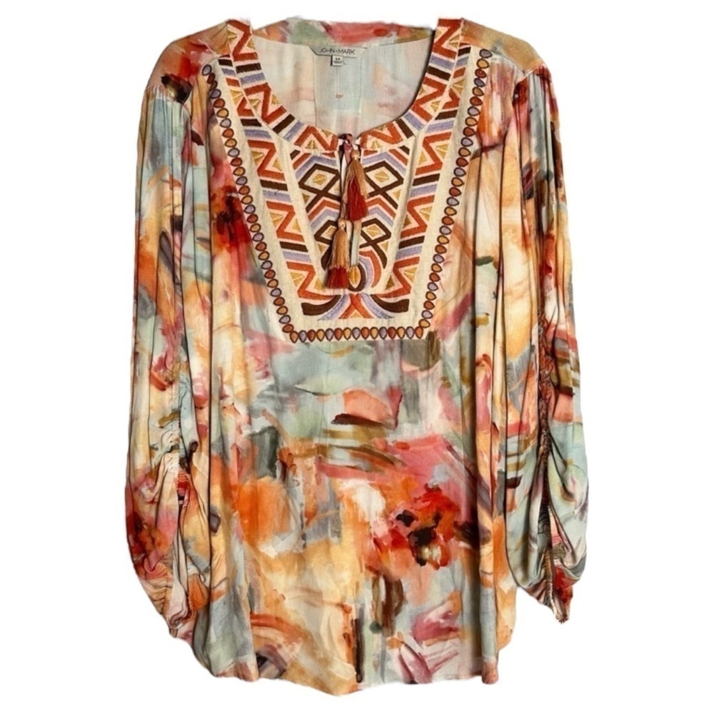 NWT John Mark Women's Tie Die Shirt Fall Colors Lightweight Blouse Top Sz Medium
